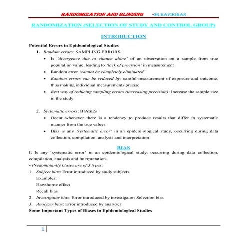 Randomization, Bias, Blinding 