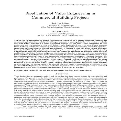 Application of Value Engineering in  Commercial Building Projects