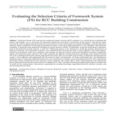 Evaluating the Selection Criteria of Formwork System (FS) for RCC Building Co...