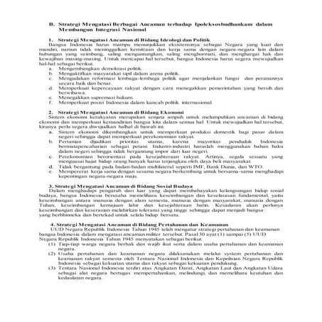 Strategi Mengatasi Berbagai Ancaman terhadap IPOLEKSOSBUDHANKAM dalam Membang...