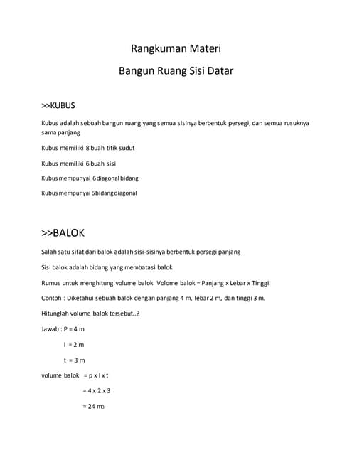 mind map bangun ruang sisi datar
