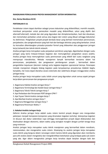 Rangkuman perkuliahan proyek management sistem informatika