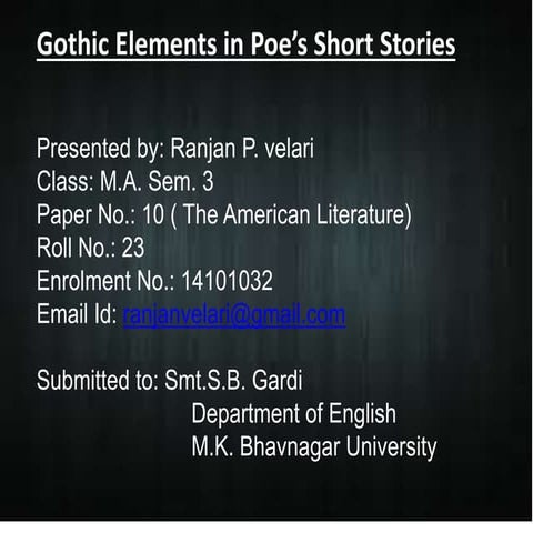 GOTHIC ELEMENTS IN POE’S SHORT STORIES