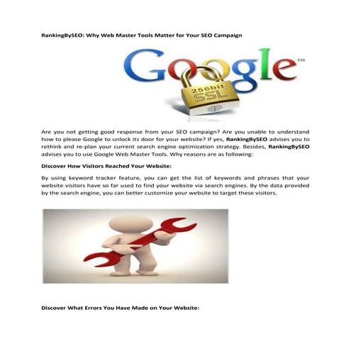 RankingBySEO - Why Web Master Tools Matter for Your SEO Campaign