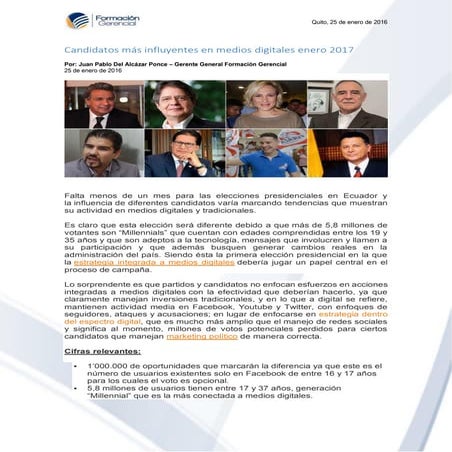 Ranking digital político Ecuador enero 25 de 2017
