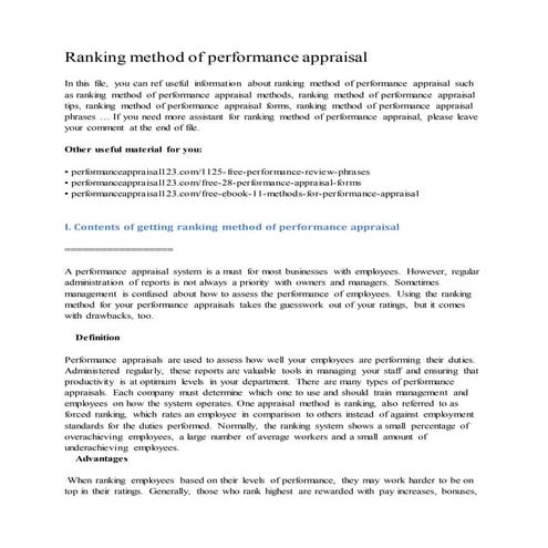 Ranking method of performance appraisal