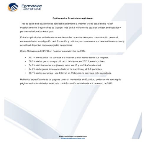 Ranking Páginas Web y Redes Sociales Ecuador