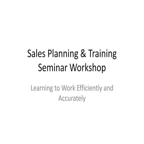 Sales planning & training seminar workshop