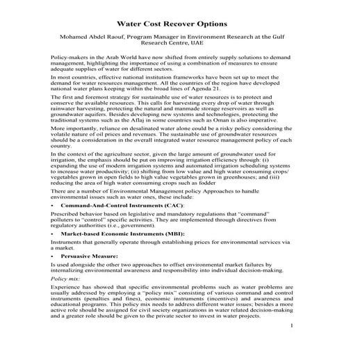 Raouf - Water Cost Recovery Options