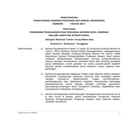 Raperda ttg Pedoman Pengangkatan PNSD Dalam Jabatan Struktural