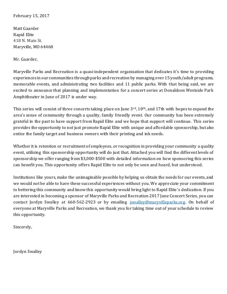 Sponsor Letter