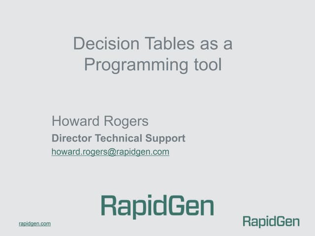 Decision Tables as a Programming Tool