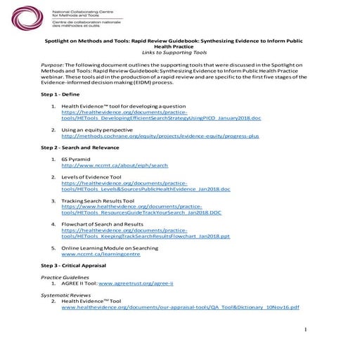 Rapid Review Guidebook: Links to Supporting Tools