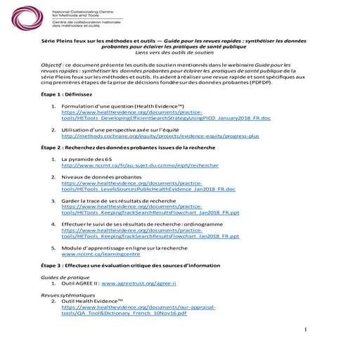 Les revues rapides en santé publique : Liens vers des outils de soutien 