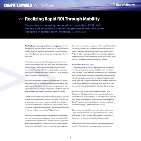 Rapid Roi - Realizing Rapid ROI Through Mobility