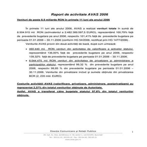 Raport de activitate 2006 AVAS