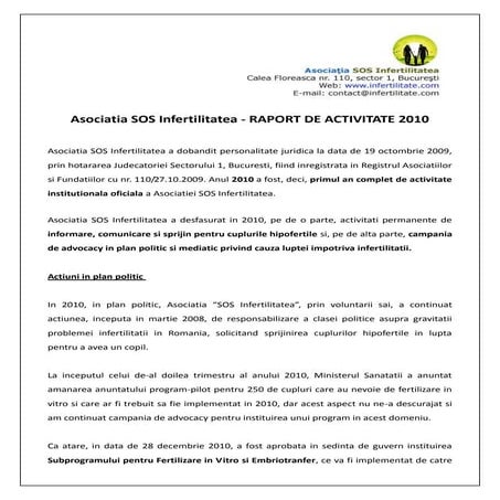 Raport de activitate SOS Infertilitatea 2010