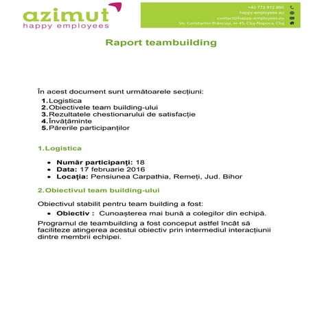 Raport final teambuilding | PDF