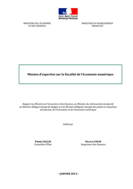 Rapport Collin et Colin sur la fiscalité du numérique 2013