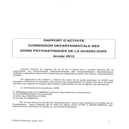 Rapport 2013 cdsp de la guadeloupe