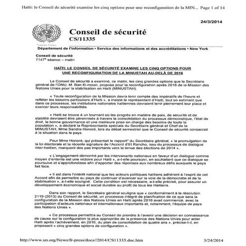 LE CONSEIL DE SECURITE EXAMINE CINQ OPTIONS POUR UNE RECONFIGURATION DE LA MI...