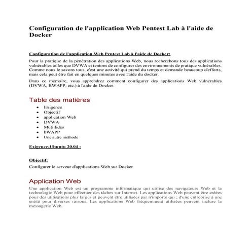 Configuration de l'application Web Pentest Lab à l'aide de Docker | PDF