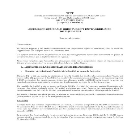 Rapport de gestion 2024 de Team for the Planet | PDF