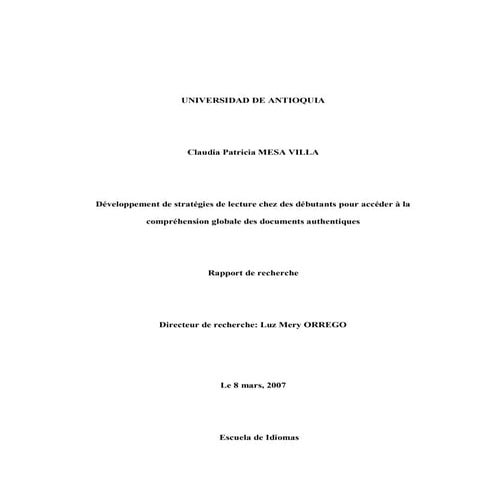 Rapport de recherche claudia mesa mars 2007