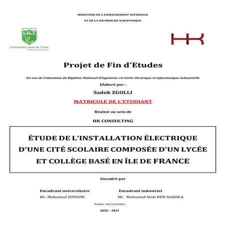 Rapport Stage PFE Bureau D'étude Electricité : ÉTUDE DE L’INSTALLATION ÉLECTR...