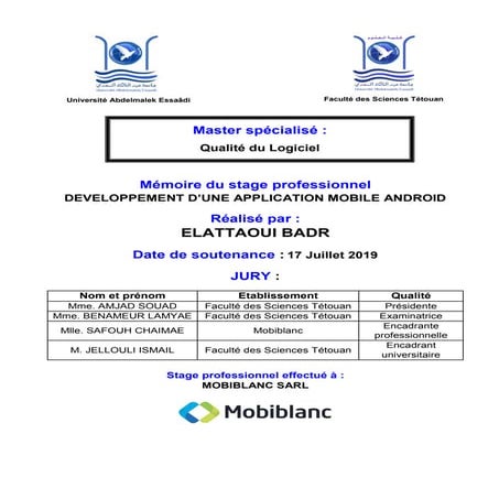 Rapport de stage PFE - Mémoire master: Développement d'une application Android