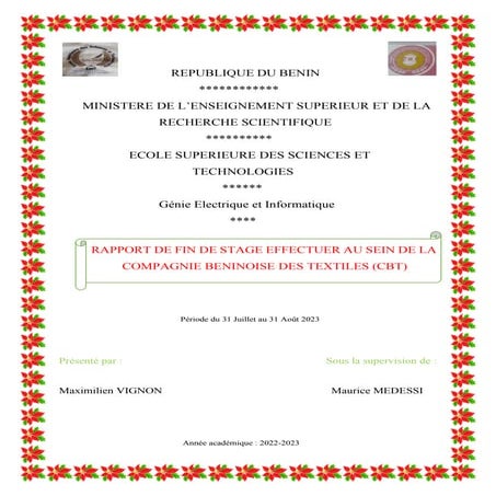 Rapport de stage académique de première année à la compagnie béninoise de tex...