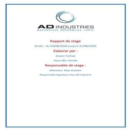 Rapport de stage ad industries | DOCX