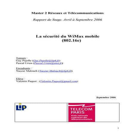 Rapport De Stage   SéCurité Wimax Mobile