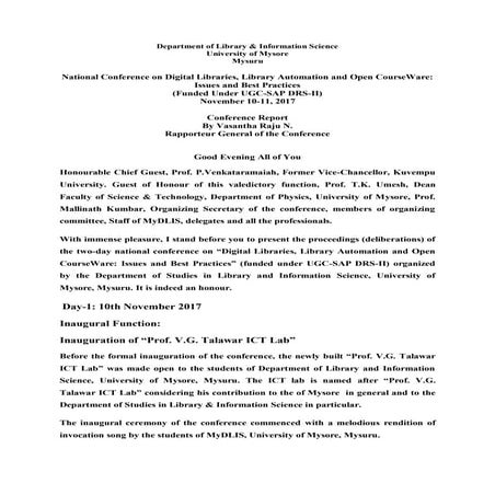 Conference Report-MyDLIS University of Mysore 2017