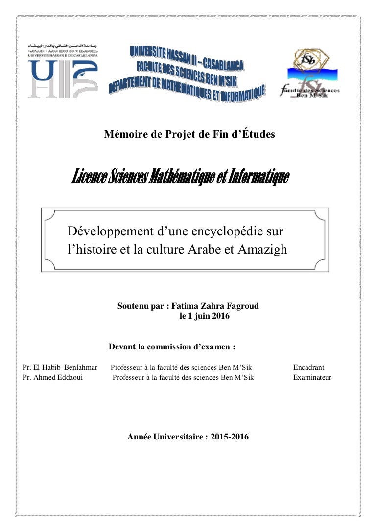 Projet De Memoire Au Niveau De Licence Exemple