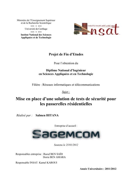 Mise en place d’une solution de tests de sécurité pour les passerelles réside...