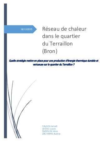 Rapport ENTPE : Réseau de chaleur dans le quartier du Terraillon (Bron) Rapport ENTPE : Réseau de chaleur dans le quartier du Terraillon (Bron)