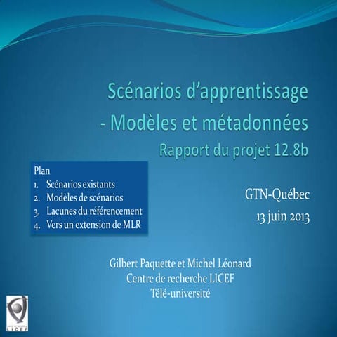 Modèles et métadonnées pour les scénarios pédagogiques