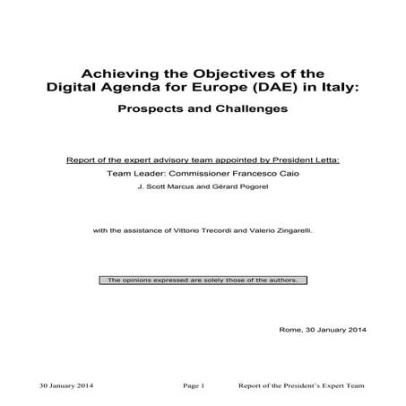 "Rapporto Caio" Achieving the Objectives of the Digital Agenda for Europe (DA...
