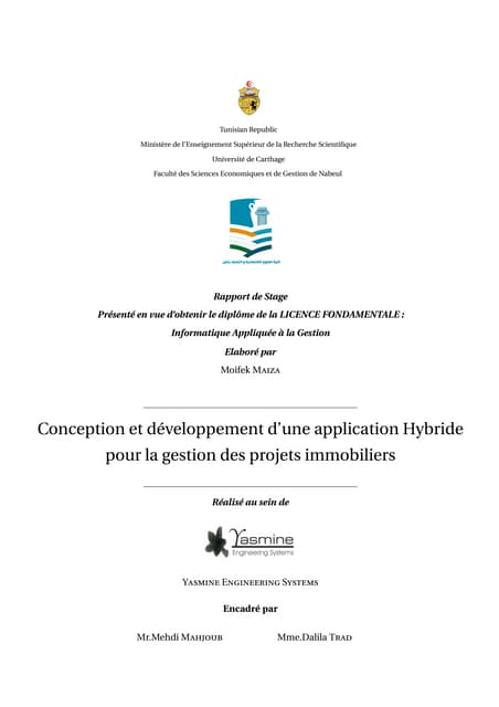Rapport Projet De Fin D'étude de Conception et développement d’une applicatio...