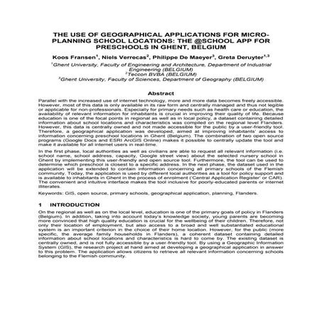 Rapport the use of geographical applications for micro planning school locations - the @school app for preschools in ghent, belgium