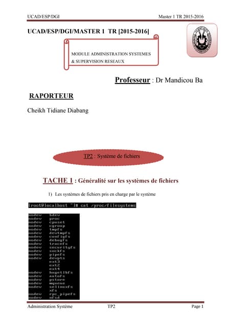 Rapport administration systèmes et supervision réseaux tp2 diabang master1 tr