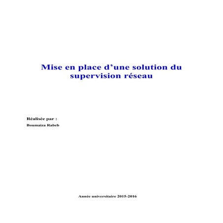 Mise en place d'une solution du supérvision réseau