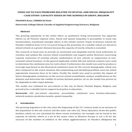 Rapport using gis to face problems related to spatial and social inequality   koos fransen & niels verrecas, university college ghent