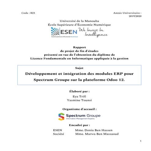 Rapport Projet ERP - Plateforme Odoo 12 (PFE Licence)