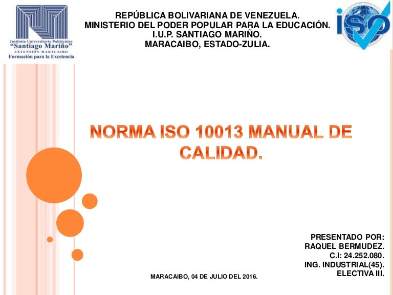 Raquel bermudez Norma iso 10013 Manuel de Calidad.