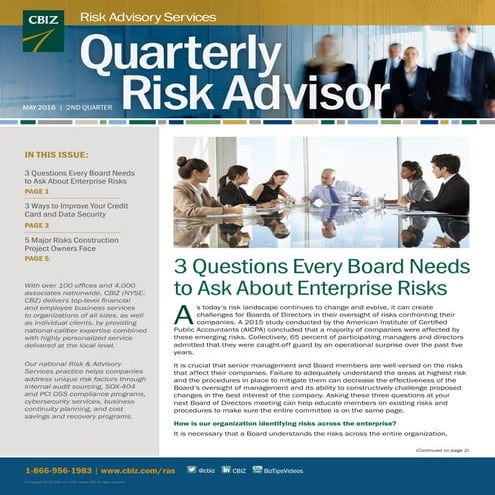 Risk & Advisory Services: Quarterly Risk Advisor May 2016