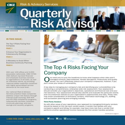 Risk & Advisory Services: Quarterly Risk Advisor Nov. 2015