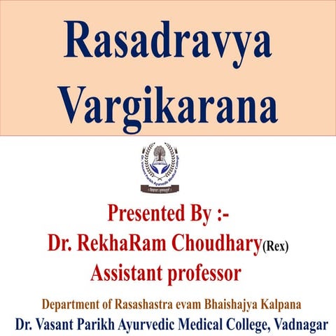 Rasadravya vargikarana NCISM New Syllabus, rasashastra evum bhaishajyakalpana