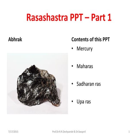 Rasashastra ppt  -part 1
